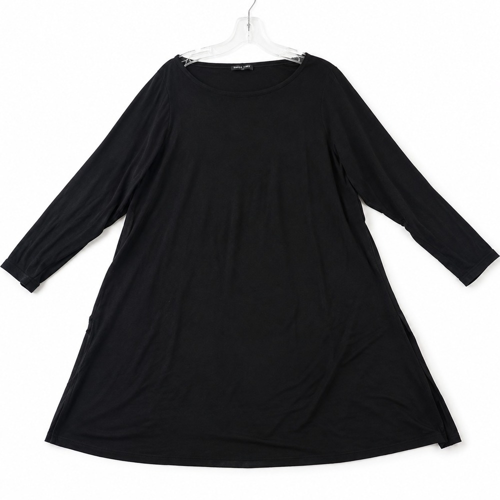 Eileen Fisher Tunic Top Womens 2X Black Knit Long Sleeve Lagenlook Plus Size